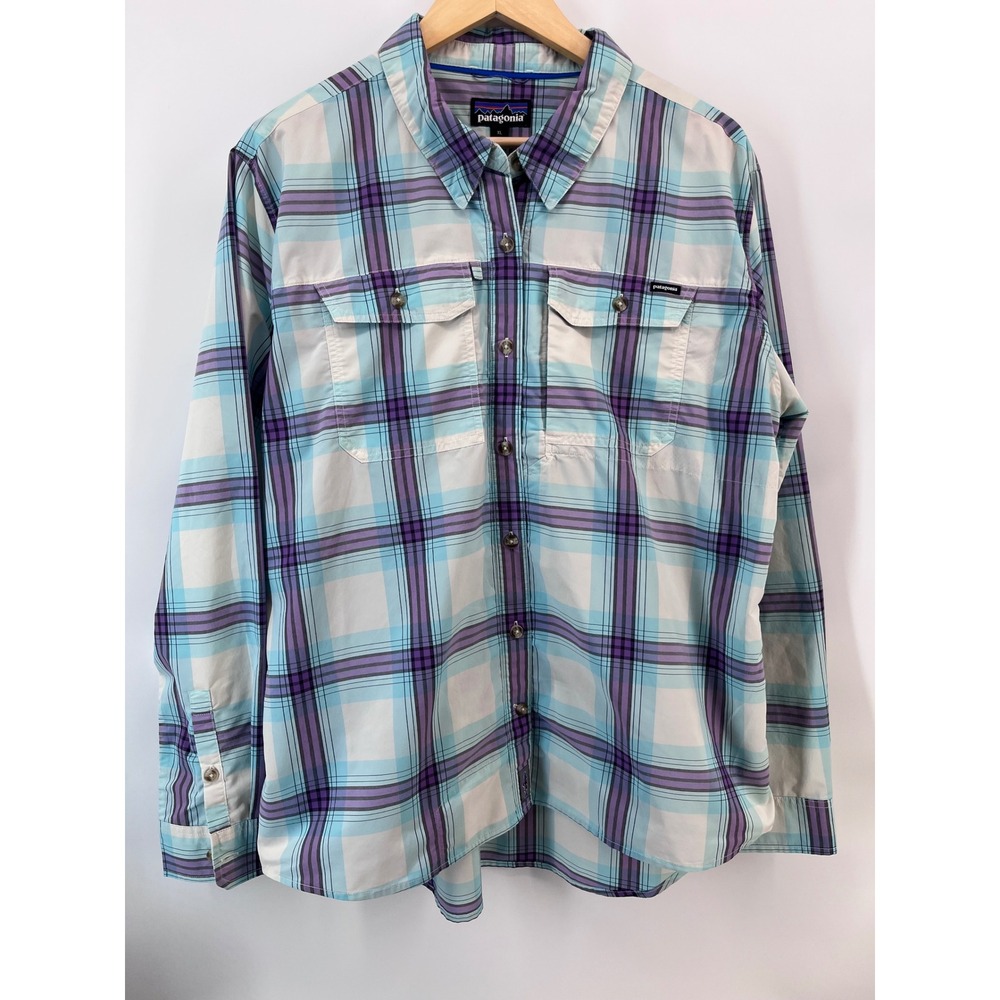 Patagonia Mens XL Blue Purple Plaid Long Sleeve Button Down Worn Wear Shirt